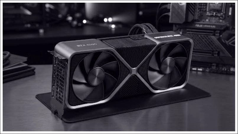 Nvidia GeForce RTX videokártya egy asztalon elhelyezve